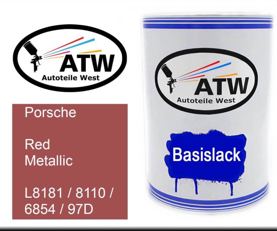 Porsche, Red Metallic, L8181 / 8110 / 6854 / 97D: 500ml Lackdose, von ATW Autoteile West.